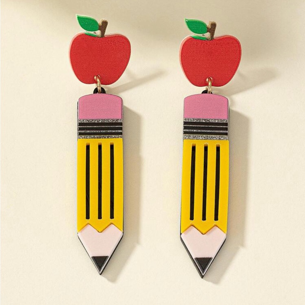 1 pair Apple Decor Pencil Drop Earrings